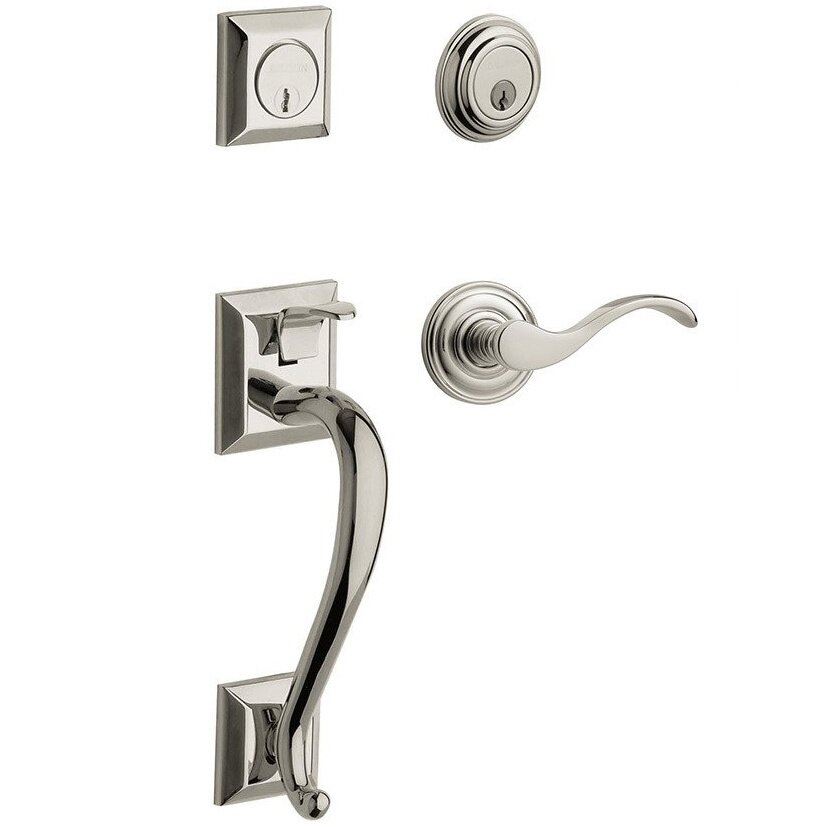 Sectional Left Handed Double Cylinder Handleset with Classic Lever in Lifetime PVD Polished Nickel