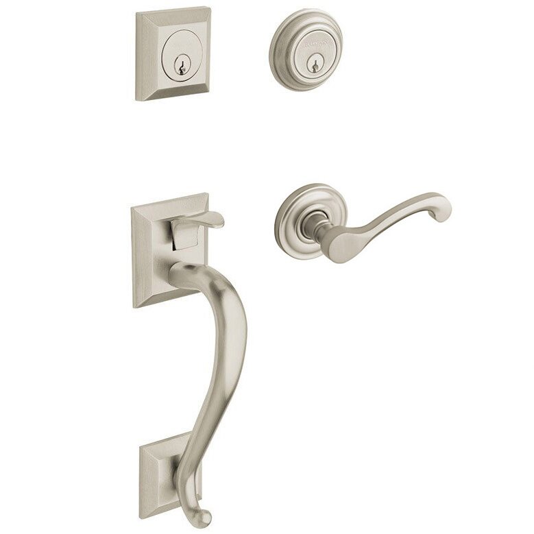 Sectional Left Handed Double Cylinder Handleset with Classic Lever in Lifetime PVD Satin Nickel