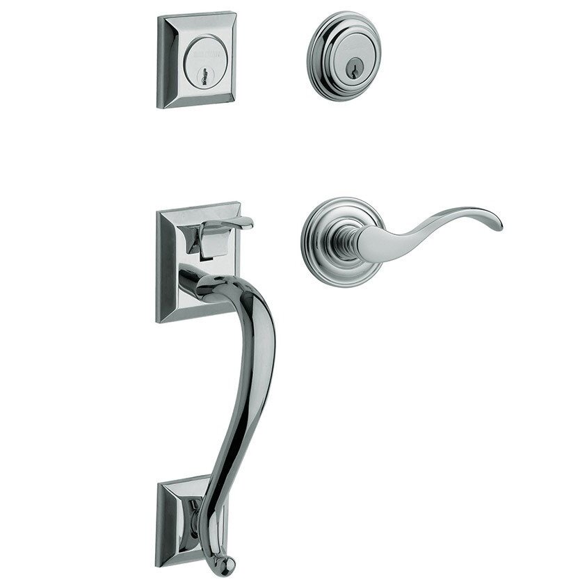 Sectional Left Handed Double Cylinder Handleset with Classic Lever in Polished Chrome