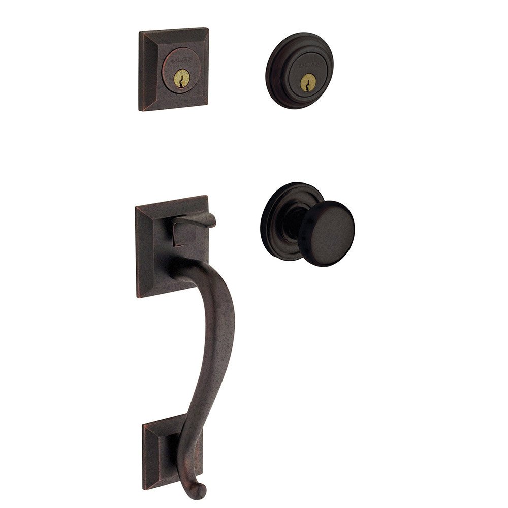 Sectional Double Cylinder Handleset with Classic Knob in Distressed Oil Rubbed Bronze