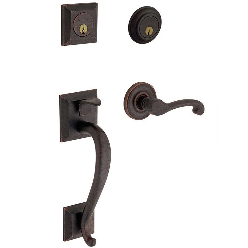 Sectional Left Handed Double Cylinder Handleset with Classic Lever in Distressed Oil Rubbed Bronze