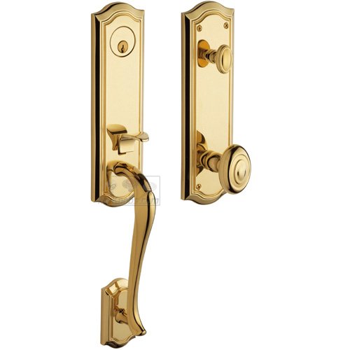 Escutcheon Single Cylinder Handleset with Knob in Lifetime PVD Polished Brass