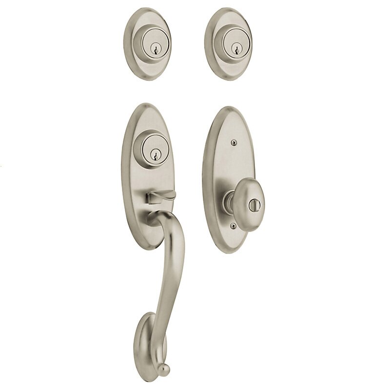 Two Point Double Cylinder Handleset with Egg Knob in Satin Nickel
