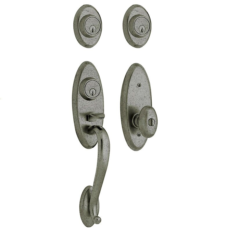 Two Point Double Cylinder Handleset with Egg Knob in Distressed Antique Nickel