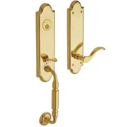 Escutcheon Left Handed Full Dummy Handleset with Wave Lever in Lifetime PVD Polished Brass