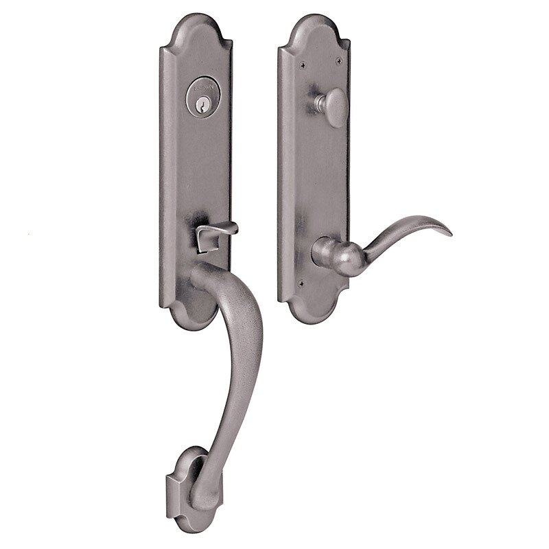 3/4 Escutcheon Left Handed Single Cylinder Handleset with Beavertail Lever in Distressed Antique Nickel