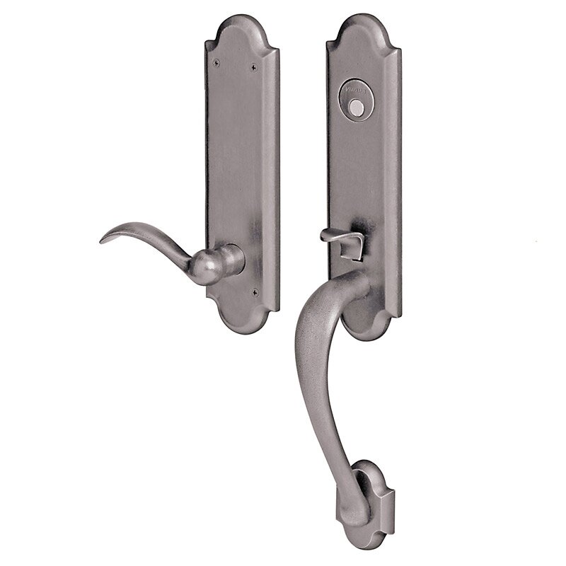 3/4 Escutcheon Right Handed Full Dummy Handleset with Beavertail Lever in Distressed Antique Nickel