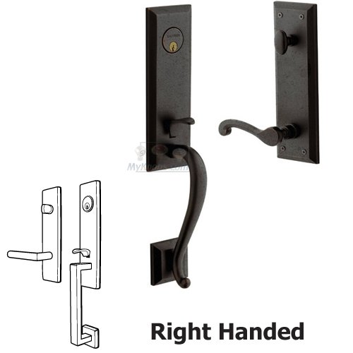 Escutcheon Right Handed Single Cylinder Handleset with Classic Lever in Distressed Oil Rubbed Bronze