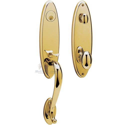 Escutcheon Single Cylinder Handleset with Egg Knob in Lifetime PVD Polished Brass
