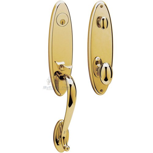 Escutcheon Single Cylinder Handleset with Egg Knob in Unlacquered Brass