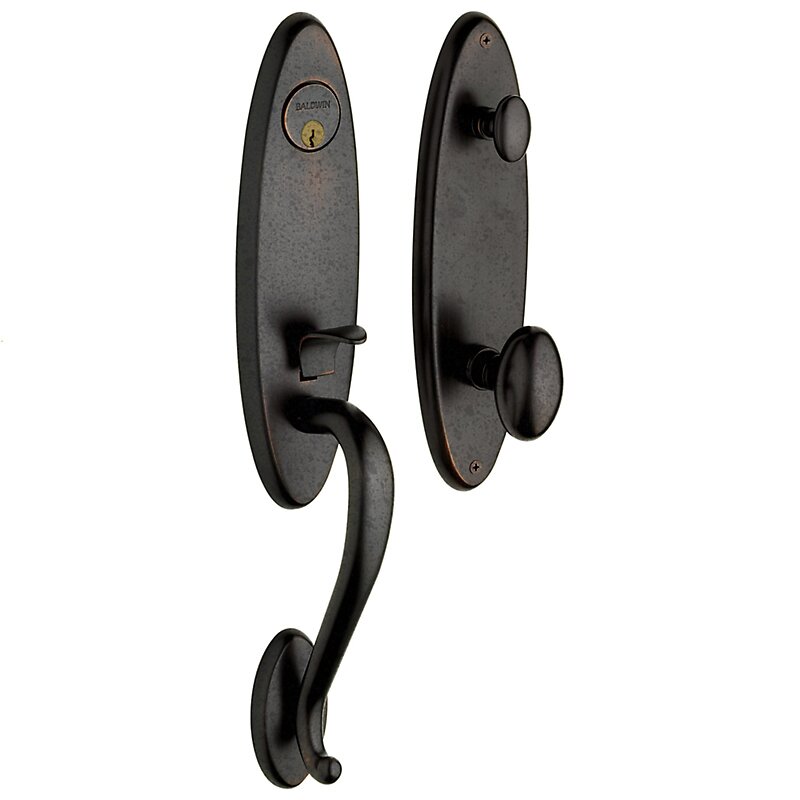 Escutcheon Single Cylinder Handleset with Egg Knob in Distressed Oil Rubbed Bronze