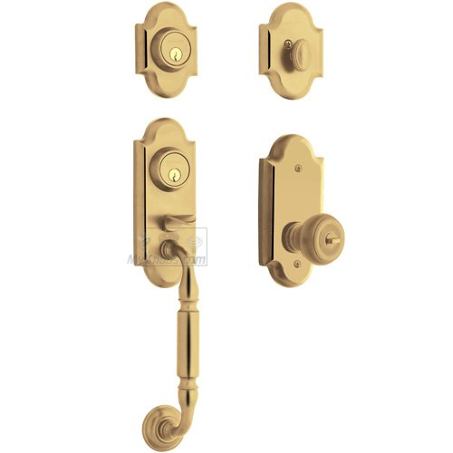 Two Point Single Cylinder Handleset with Colonial Knob in Lifetime PVD Polished Brass
