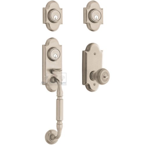 Two Point Double Cylinder Handleset with Colonial Knob in Satin Nickel