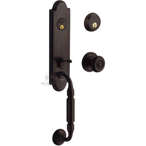Escutcheon Double Cylinder Handleset with Colonial Knob in Distressed Venetian Bronze