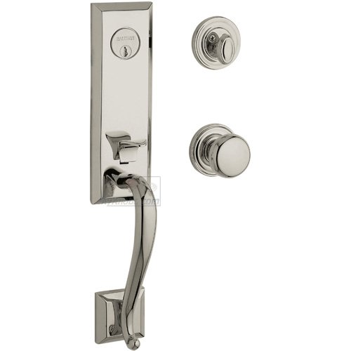 Escutcheon Single Cylinder Handleset with Classic Knob in Lifetime PVD Polished Nickel