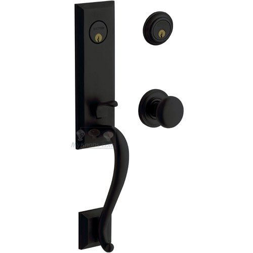 Escutcheon Double Cylinder Handleset with Classic Knob in Satin Black