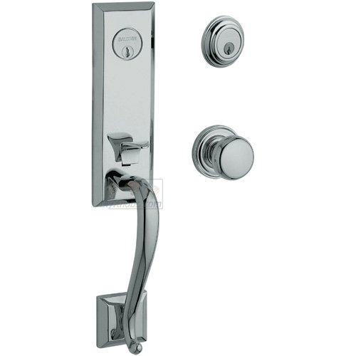 Escutcheon Double Cylinder Handleset with Classic Knob in Polished Chrome