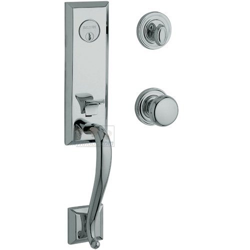 Escutcheon Single Cylinder Handleset with Classic Knob in Polished Chrome