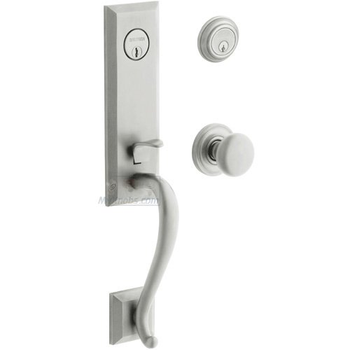 Escutcheon Double Cylinder Handleset with Classic Knob in Satin Chrome