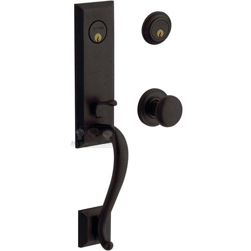 Escutcheon Double Cylinder Handleset with Classic Knob in Distressed Oil Rubbed Bronze