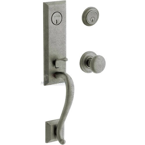 Escutcheon Double Cylinder Handleset with Classic Knob in Distressed Antique Nickel