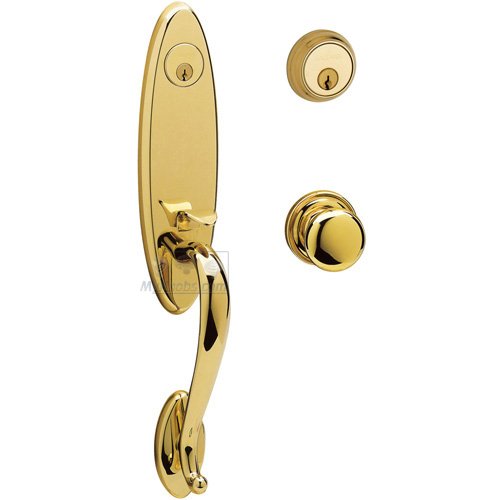 Escutcheon Double Cylinder Handleset with Classic Knob in Unlacquered Brass