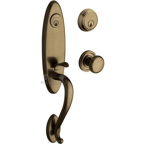 Escutcheon Double Cylinder Handleset with Classic Knob in Satin Brass & Black