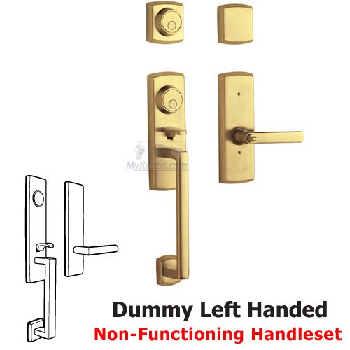 Two Point Left Handed Full Dummy Handleset with Lever in Lifetime PVD Polished Brass