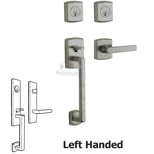 Sectional Left Handed Double Cylinder Handleset with Lever in Distressed Antique Nickel