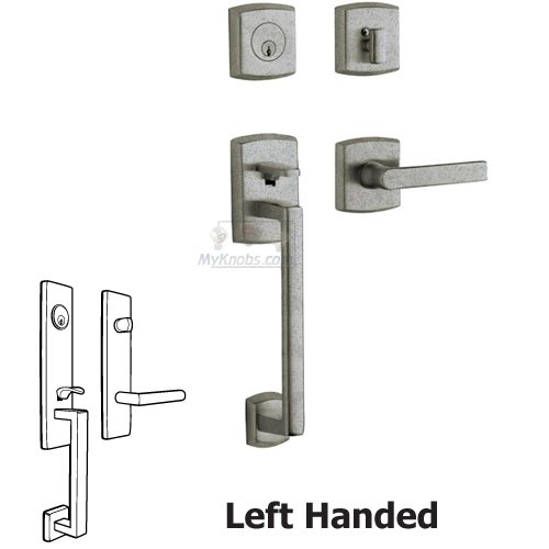 Sectional Left Handed Single Cylinder Handleset with Lever in Distressed Antique Nickel