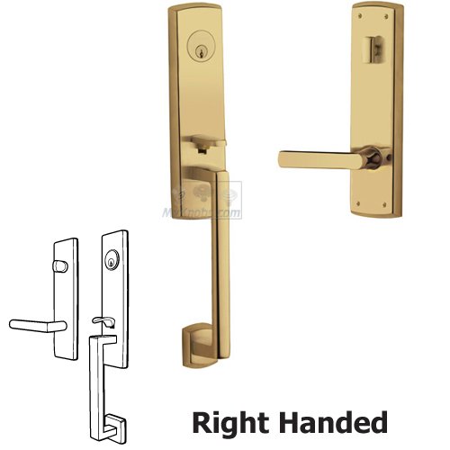 Escutcheon Right Handed Single Cylinder Handleset with Lever in Lifetime PVD Polished Brass