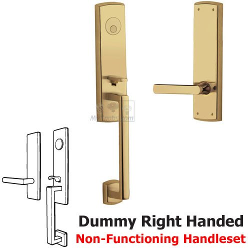 Escutcheon Right Handed Full Dummy Handleset with Lever in Unlacquered Brass