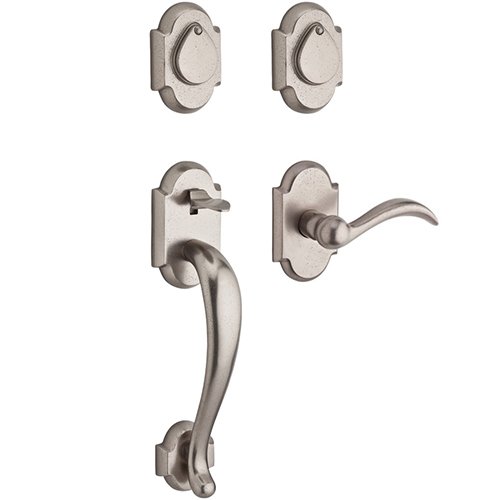 Left Handed Double Cylinder Handleset with Arch Lever in White Bronze