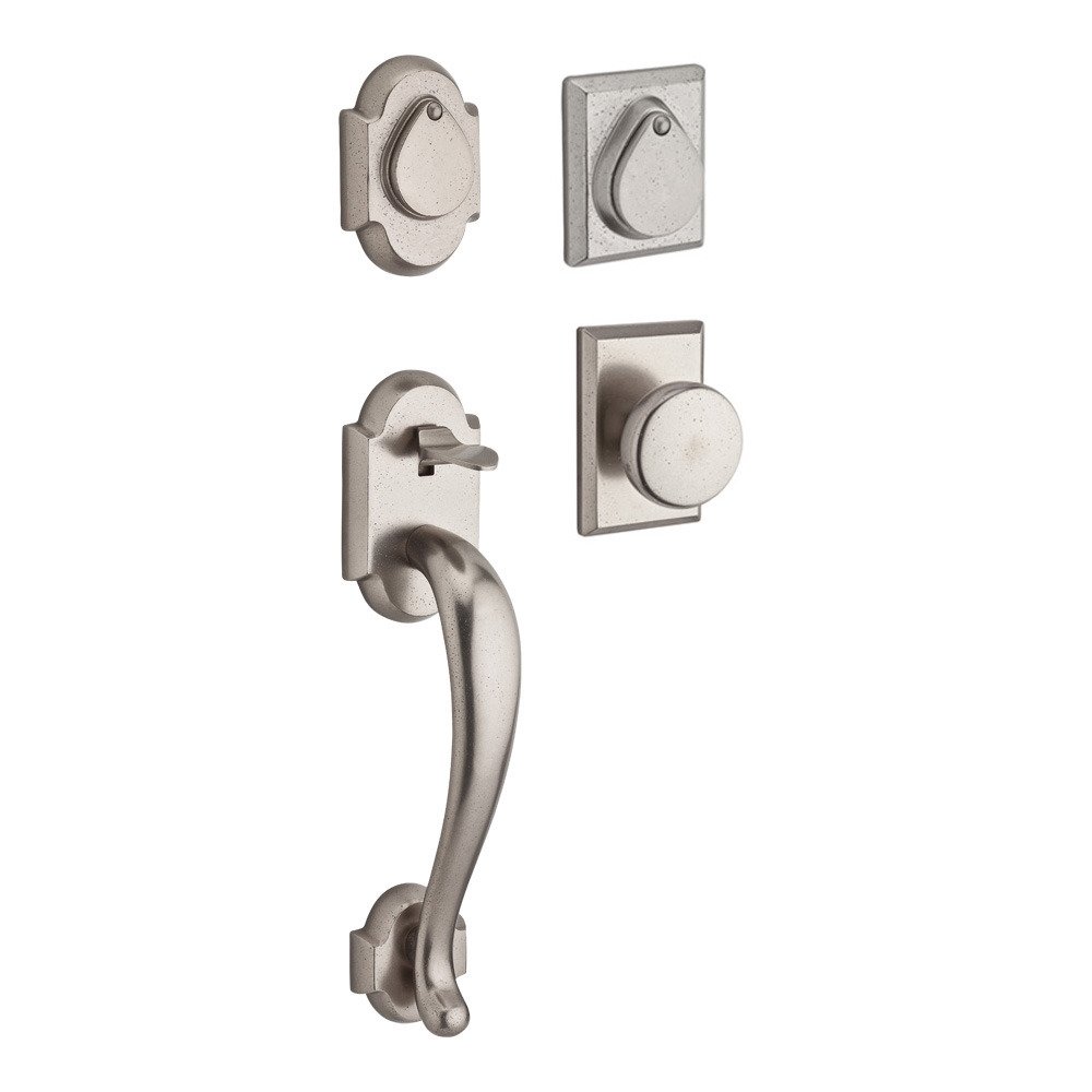 Handleset with Rustic Knob and Rustic Square Rose in White Bronze