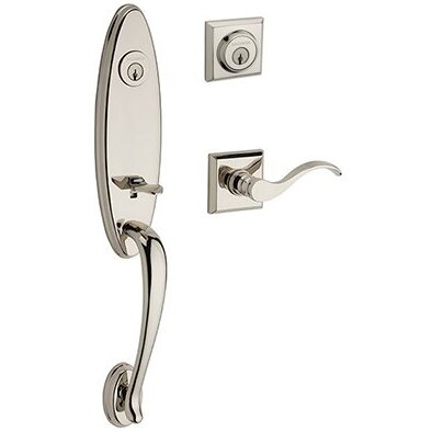 Left Handed Double Cylinder Chesapeake Handleset with Curve Door Lever with Traditional Square Rose in Polished Nickel