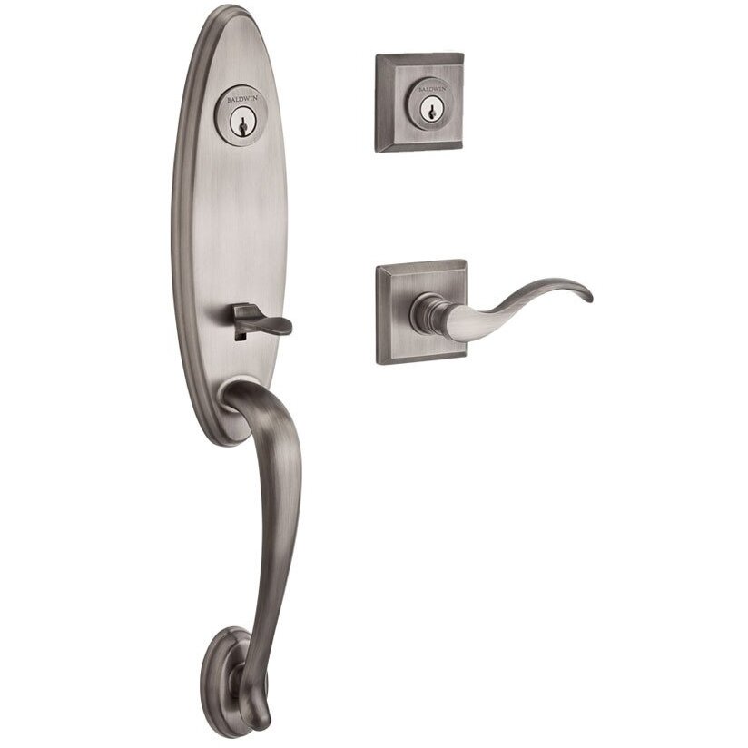 Handleset with Left Handed Curve Lever and Traditional Square Rose in Matte Antique Nickel