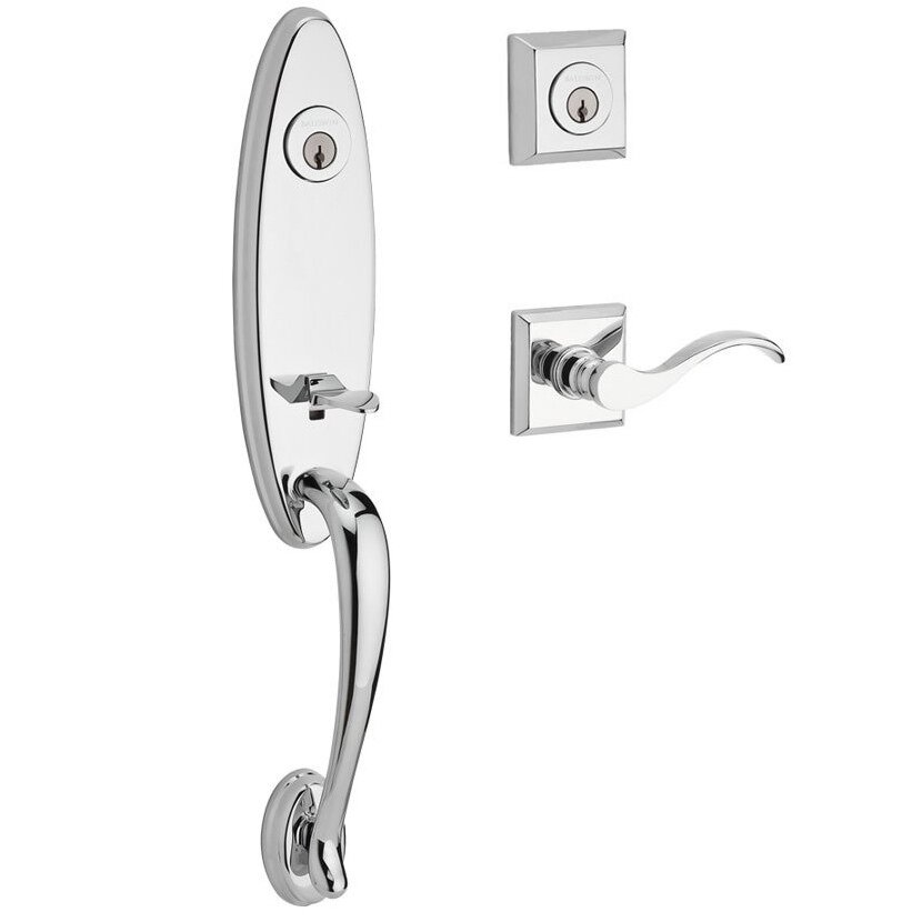 Handleset with Left Handed Curve Lever and Traditional Square Rose in Polished Chrome