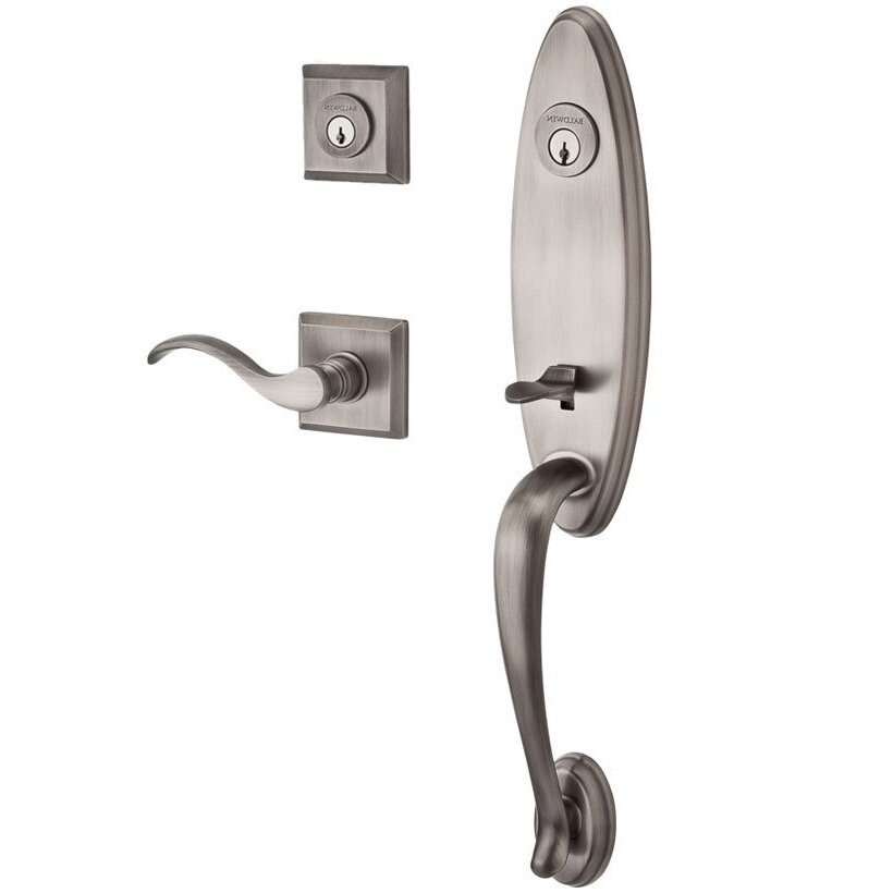 Handleset with Right Handed Curve Lever and Traditional Square Rose in Matte Antique Nickel