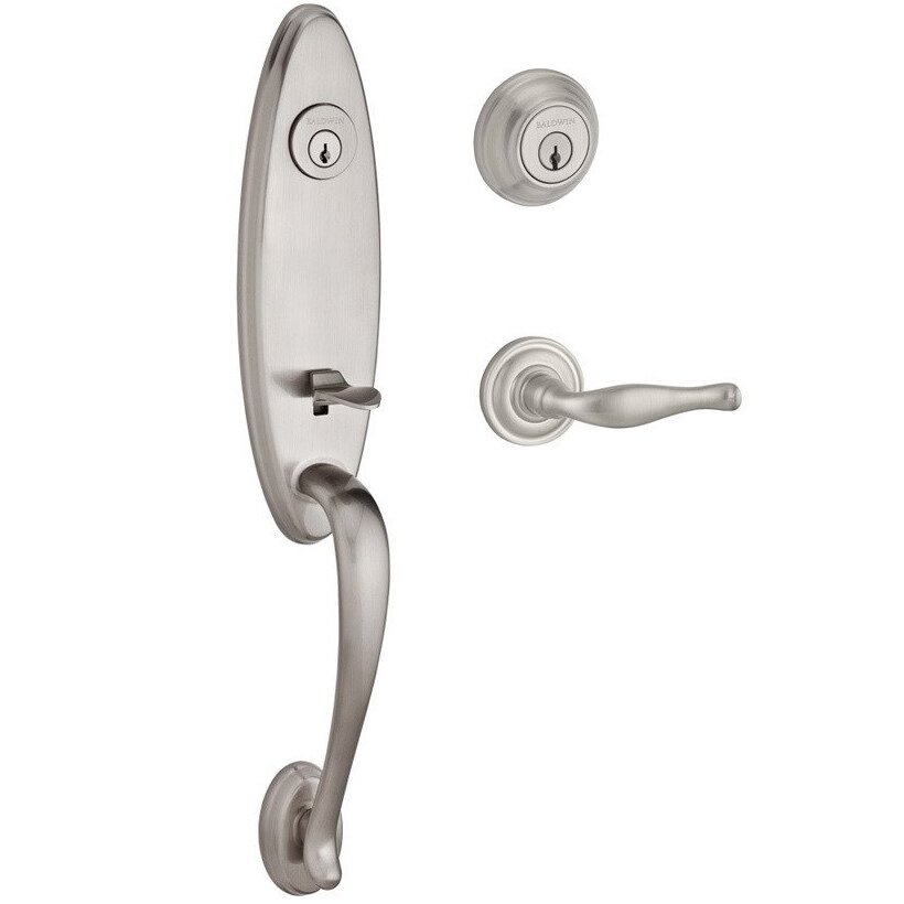 Handleset with Left Handed Decorative Lever and Traditional Round Rose in Satin Nickel