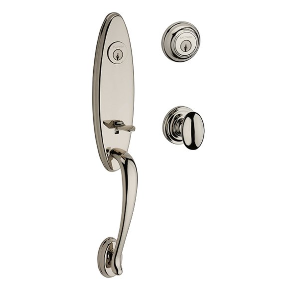 Double Cylinder Chesapeake Handleset with Ellipse Door Knob with Traditional Round Rose in Polished Nickel