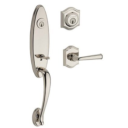 Left Handed Double Cylinder Chesapeake Handleset with Federal Door Lever with Traditional Arch Rose in Polished Nickel