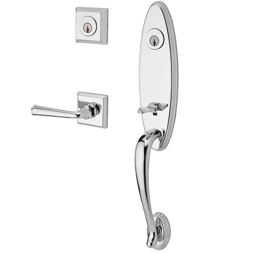 Handleset with Right Handed Federal Lever and Traditional Square Rose in Polished Chrome