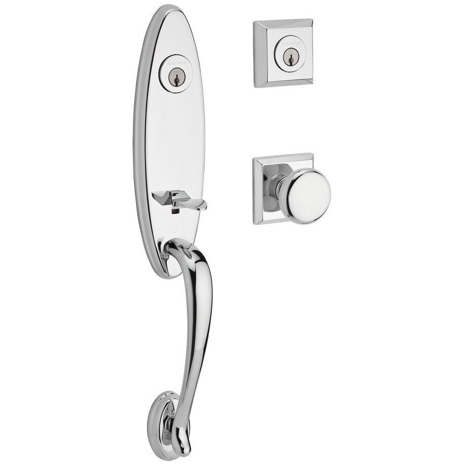 Handleset with Round Knob and Traditional Square Rose in Polished Chrome
