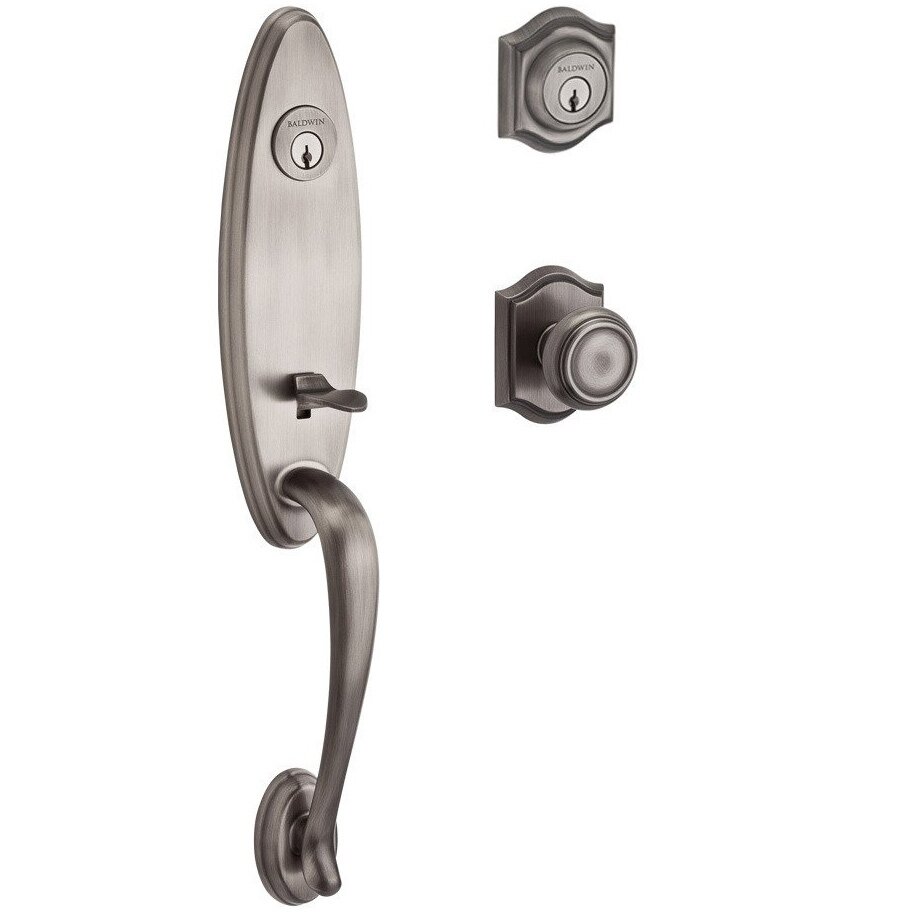 Handleset with Traditional Knob and Traditional Arch Rose in Matte Antique Nickel