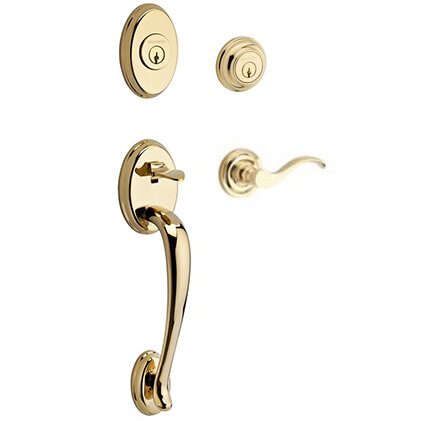 Left Handed Double Cylinder Handleset with Curve Lever in Polished Brass