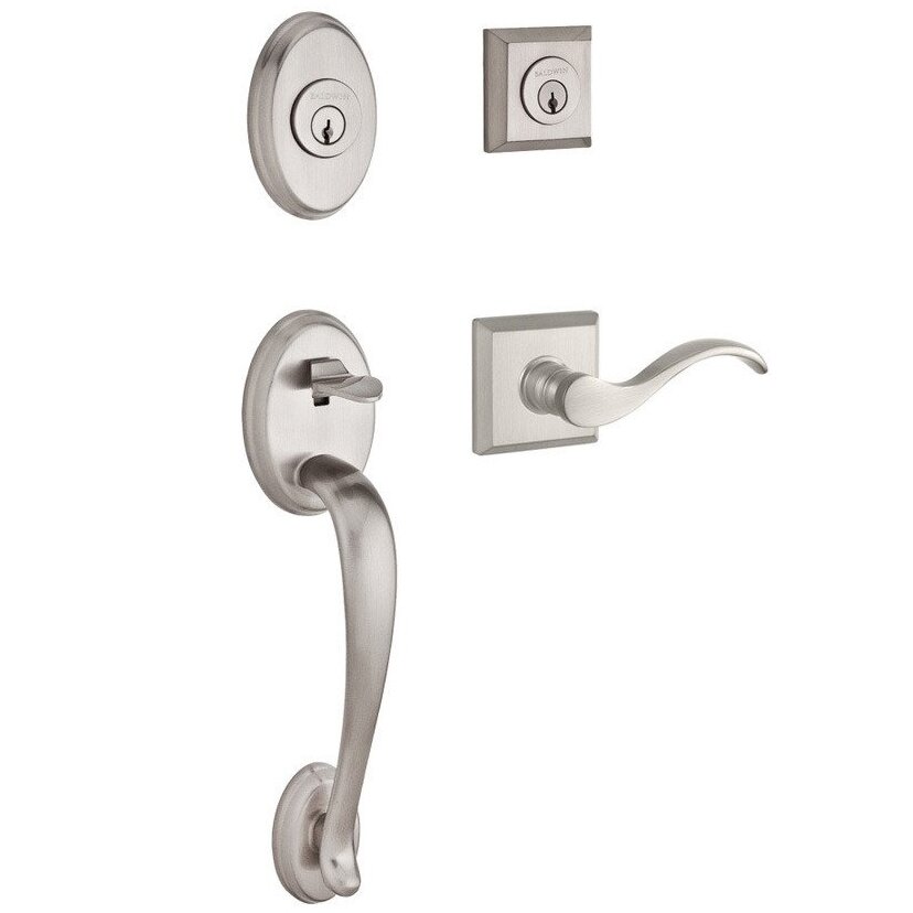 Handleset with Left Handed Curve Lever and Traditional Square Rose in Satin Nickel