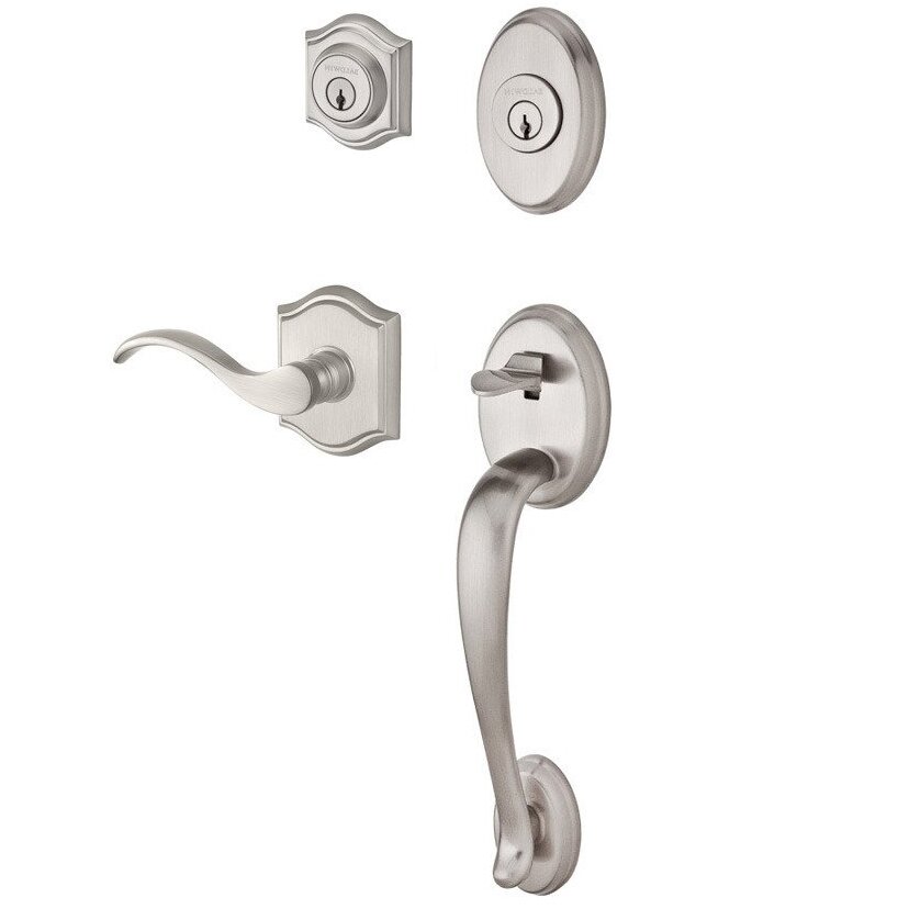 Handleset with Right Handed Curve Lever and Traditional Arch Rose in Satin Nickel