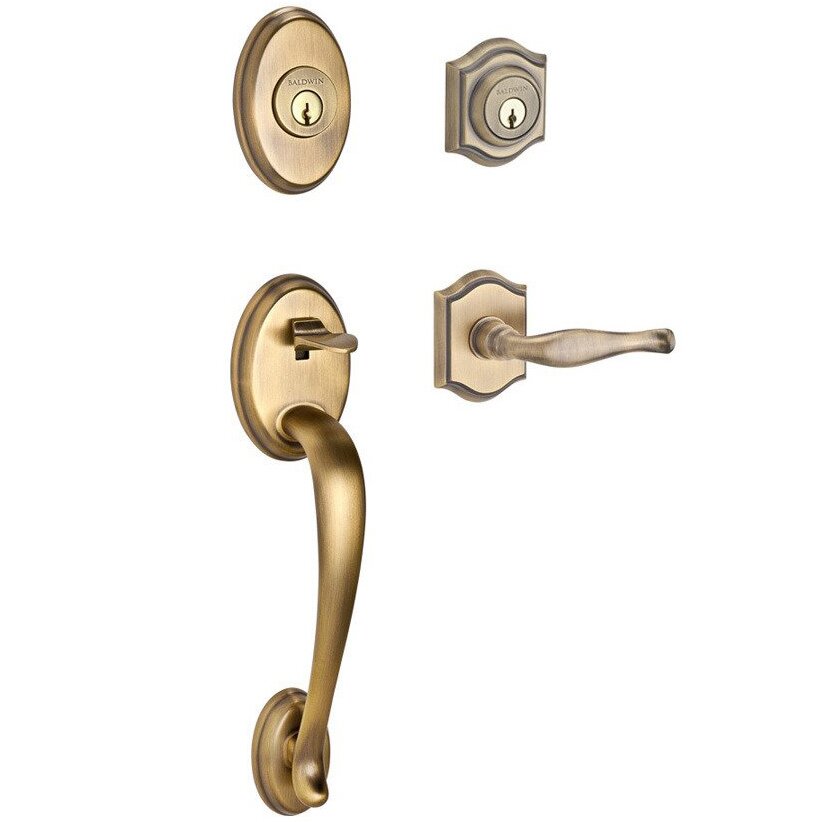 Handleset with Left Handed Decorative Lever and Traditional Arch Rose in Matte Brass & Black