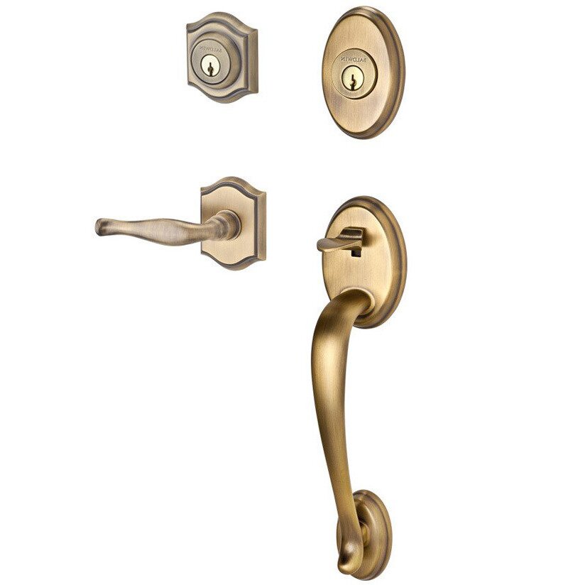 Handleset with Right Handed Decorative Lever and Traditional Arch Rose in Matte Brass & Black