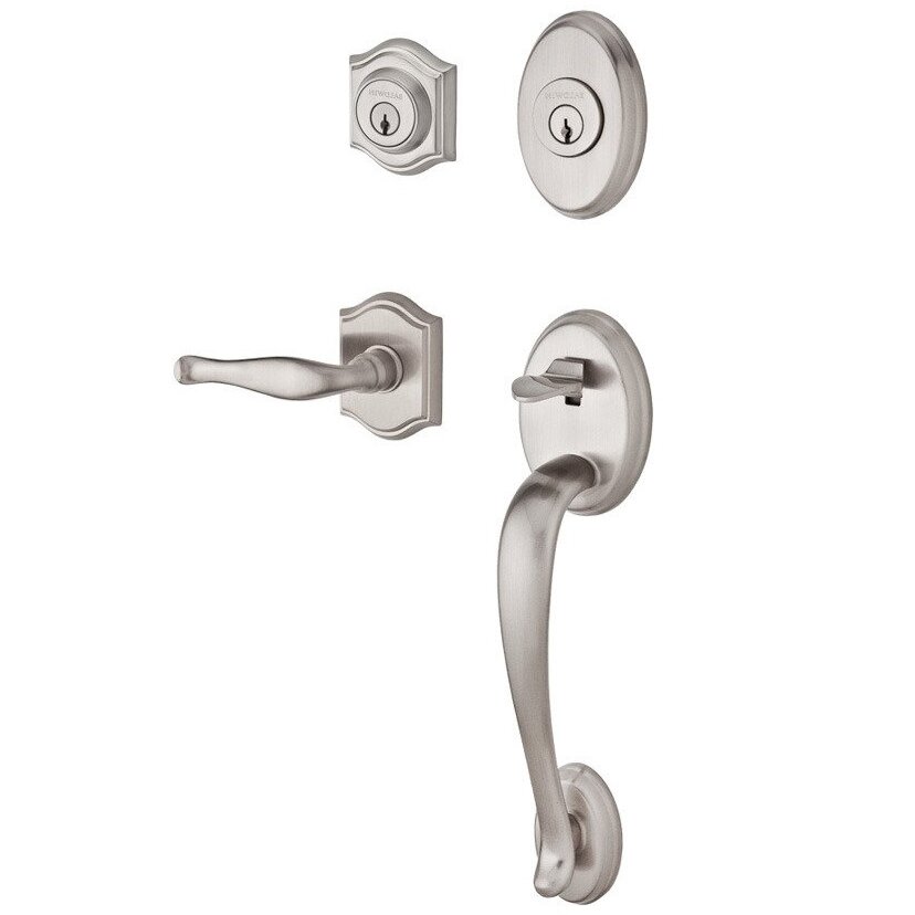 Handleset with Right Handed Decorative Lever and Traditional Arch Rose in Satin Nickel